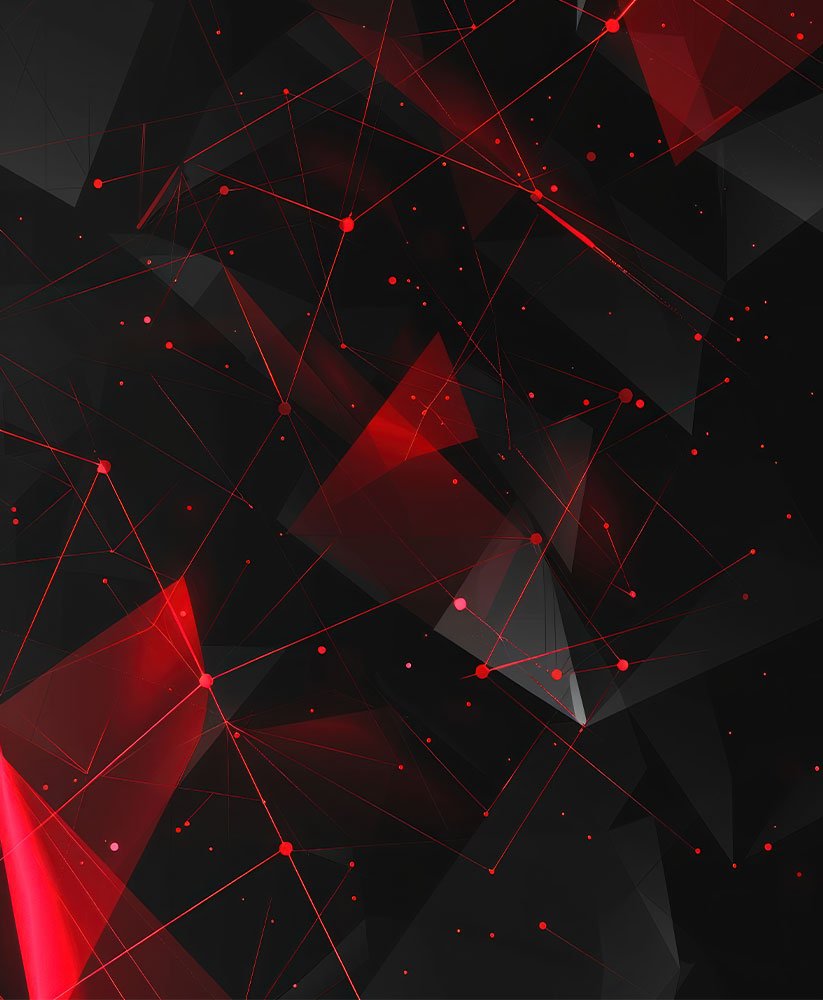 Red connections on a dark geometric background, from The Maker’s Decisions visual identity
